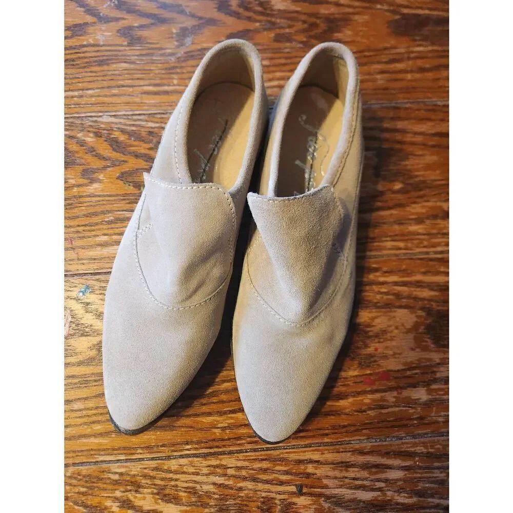 Free People Brady Pointed Toe Genuine Leather Suede Loafers Beige Size 38/US 8